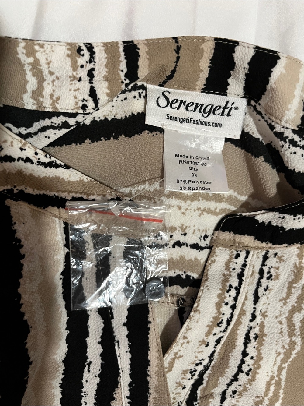 Serengeti Beige Black White Striped Print Blouse - Picture 2 of 10